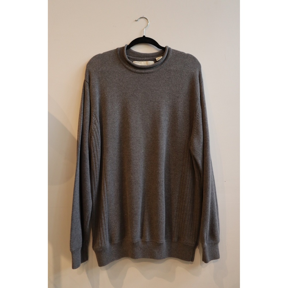 Perry Ellis Mens XXL Gray 100% Cotton Mock Neck Ribbed Side Knit Sweater